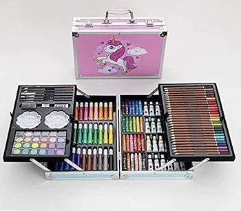 Massive Artist Colour Set Unicorn Color Box with Multiple Coloring Kit, Professional Drawing Color Pencils, Water Colors, Oil Pastel, Sketches and Acrylic Paint Brush for Art Craft - Twilight Blue