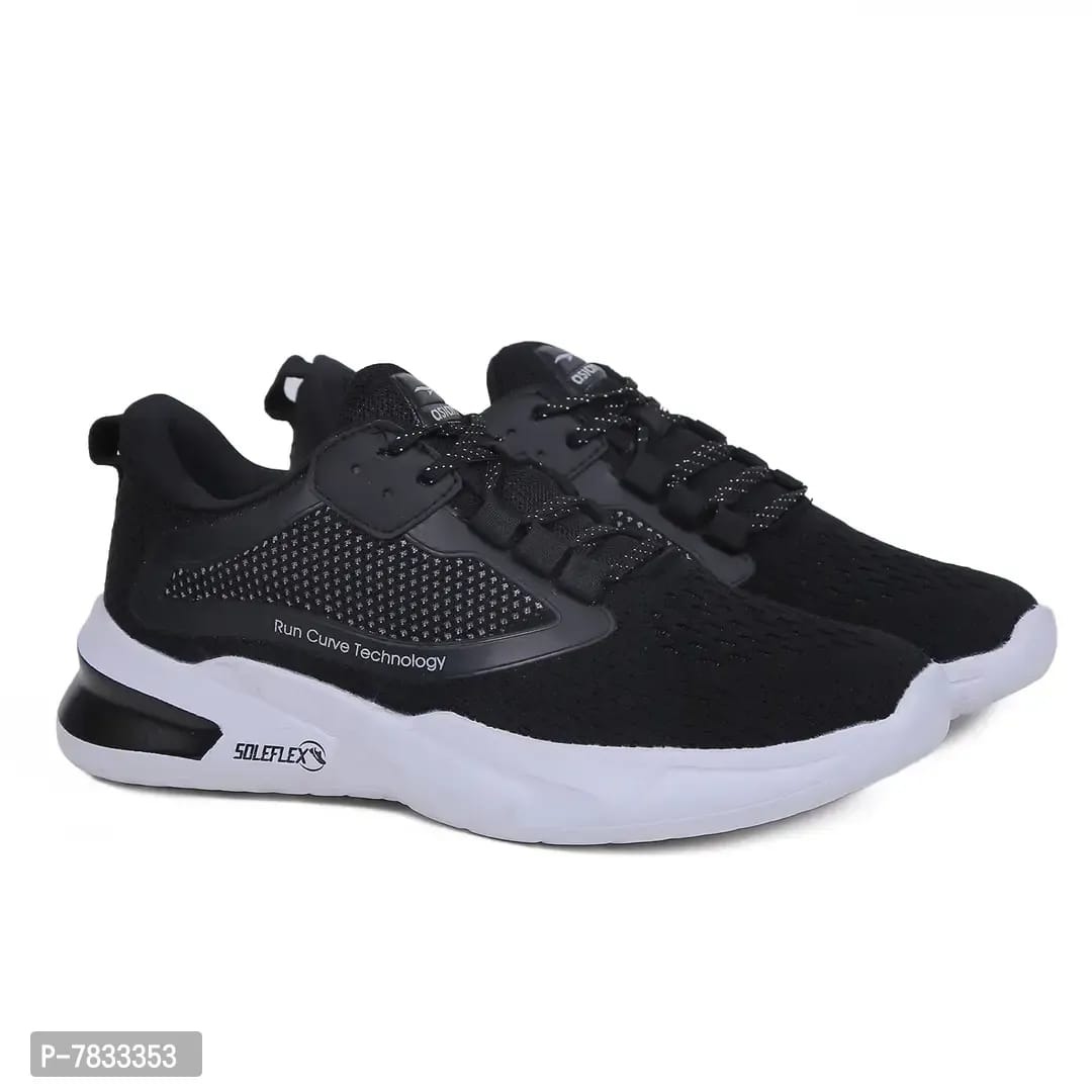 Elegant Black Self Design Sports Running Shoes For Men