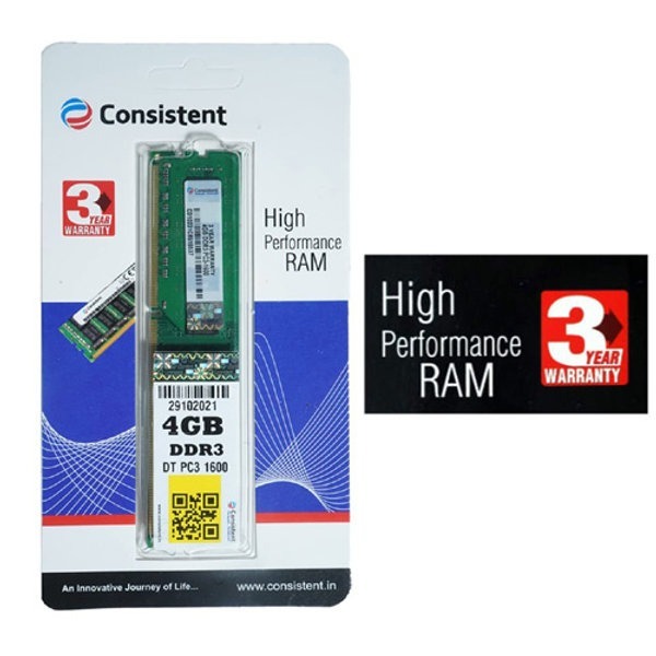 Consistent RAM 4GB DDR3 1600 MHz for Desktop