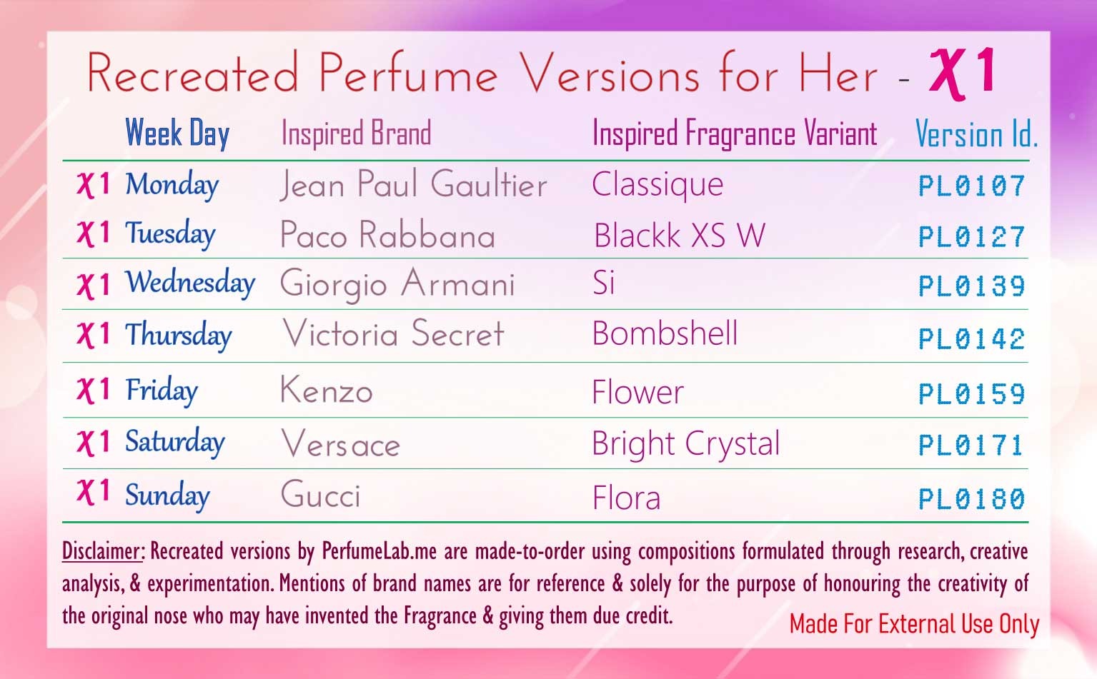 Her X1 - A Perfume A Day Set - 7 x 9ml EDP