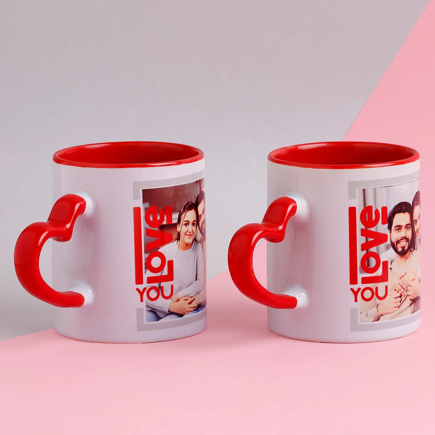 Personalised Red Heart Handle Mugs