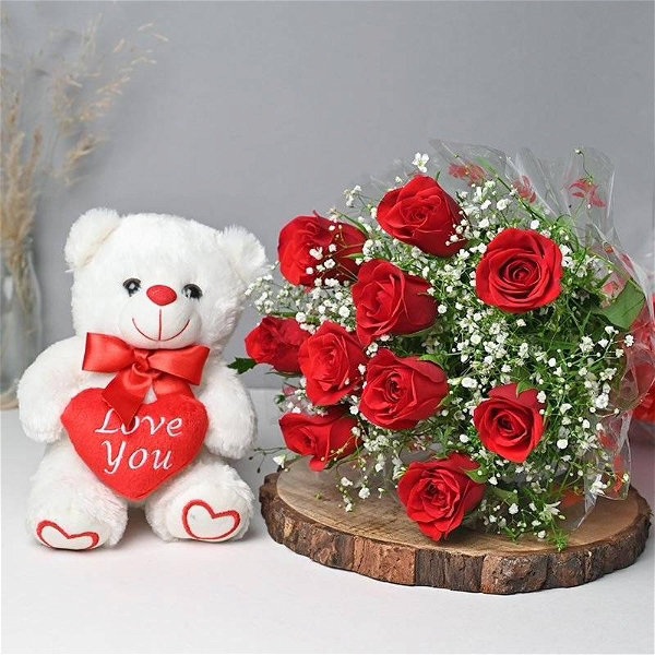 Roses & Teddy Bear Bouquet