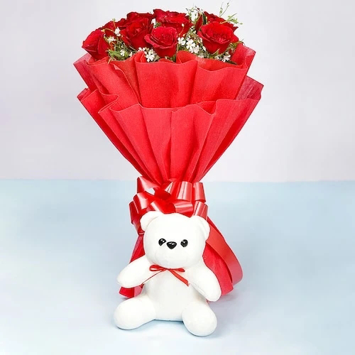 Roses, Teddy Bear & Chocolates Bouquet