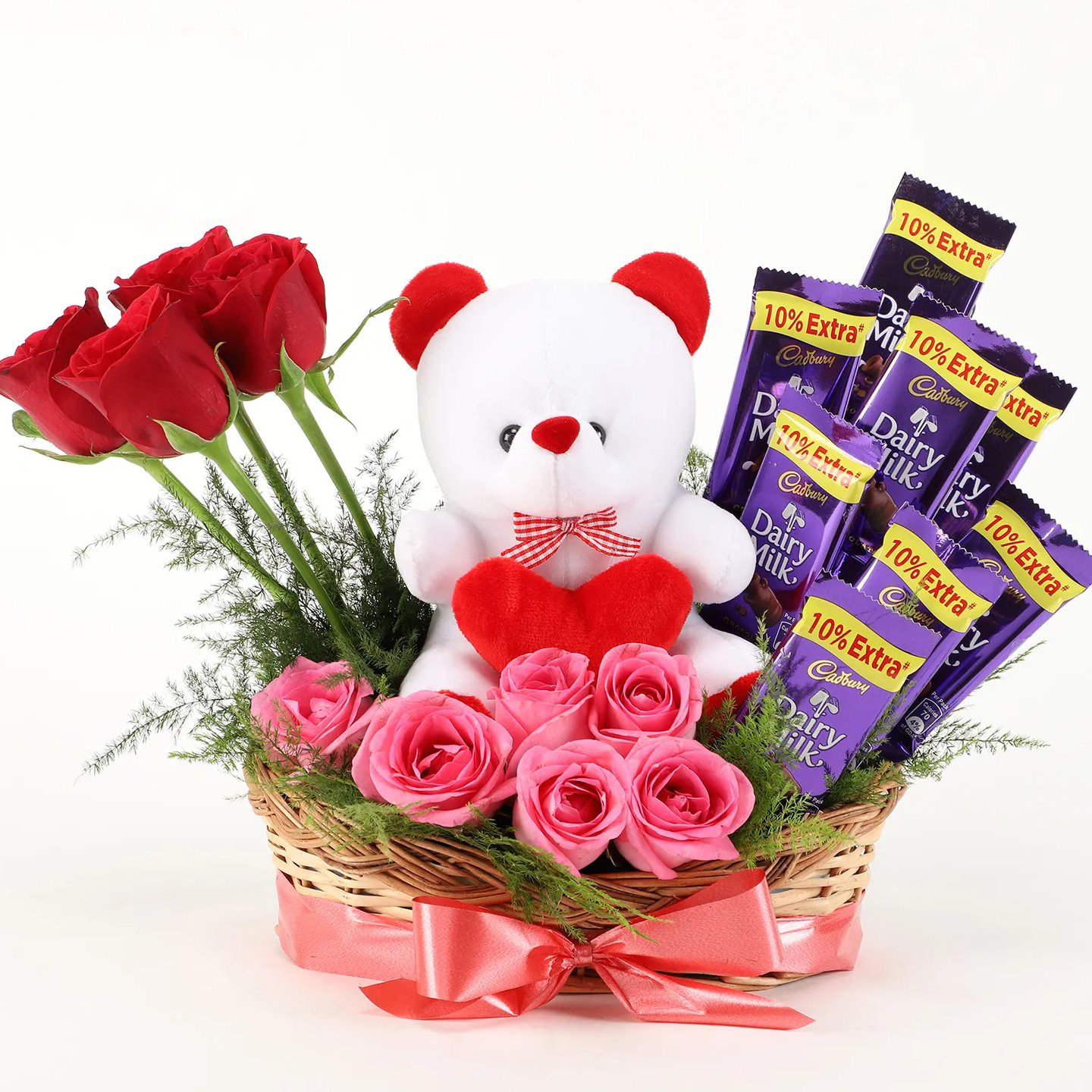 Roses & Teddy Bear Basket