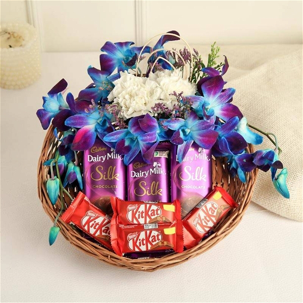 Orchids, Carnations & Chocolates Basket