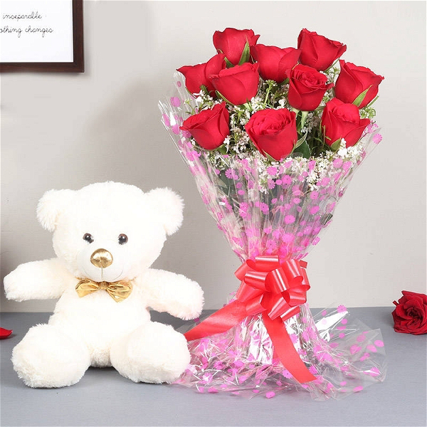 Roses & Teddy Bear Bouquet