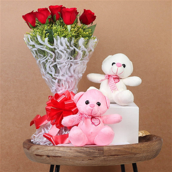 Roses & Teddy Bear Bouquet