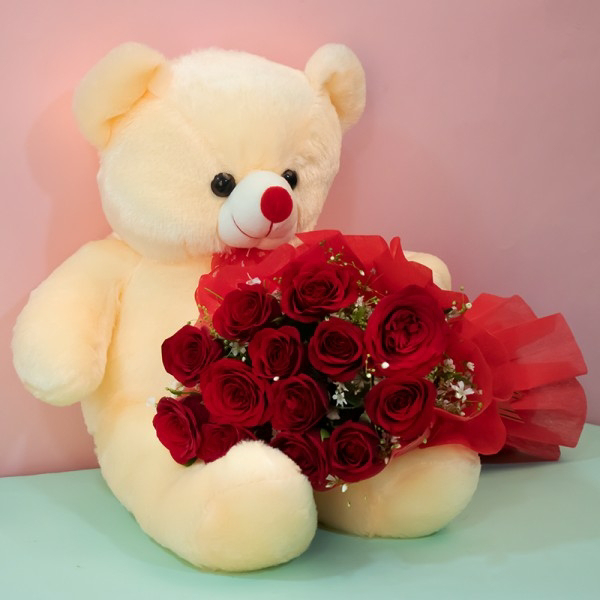 Roses & Teddy Bear Bouquet