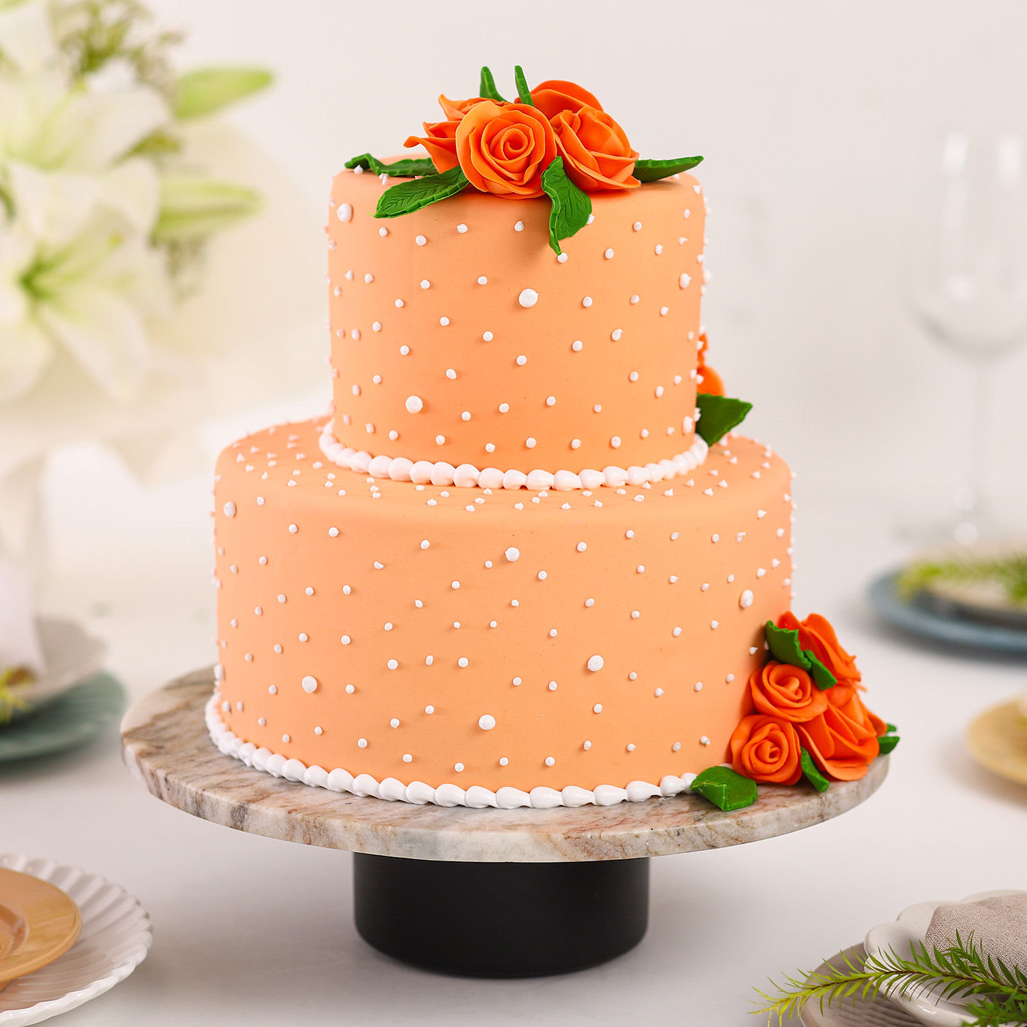 Peach Roses Truffle 2 Tier Cake - 2 KG