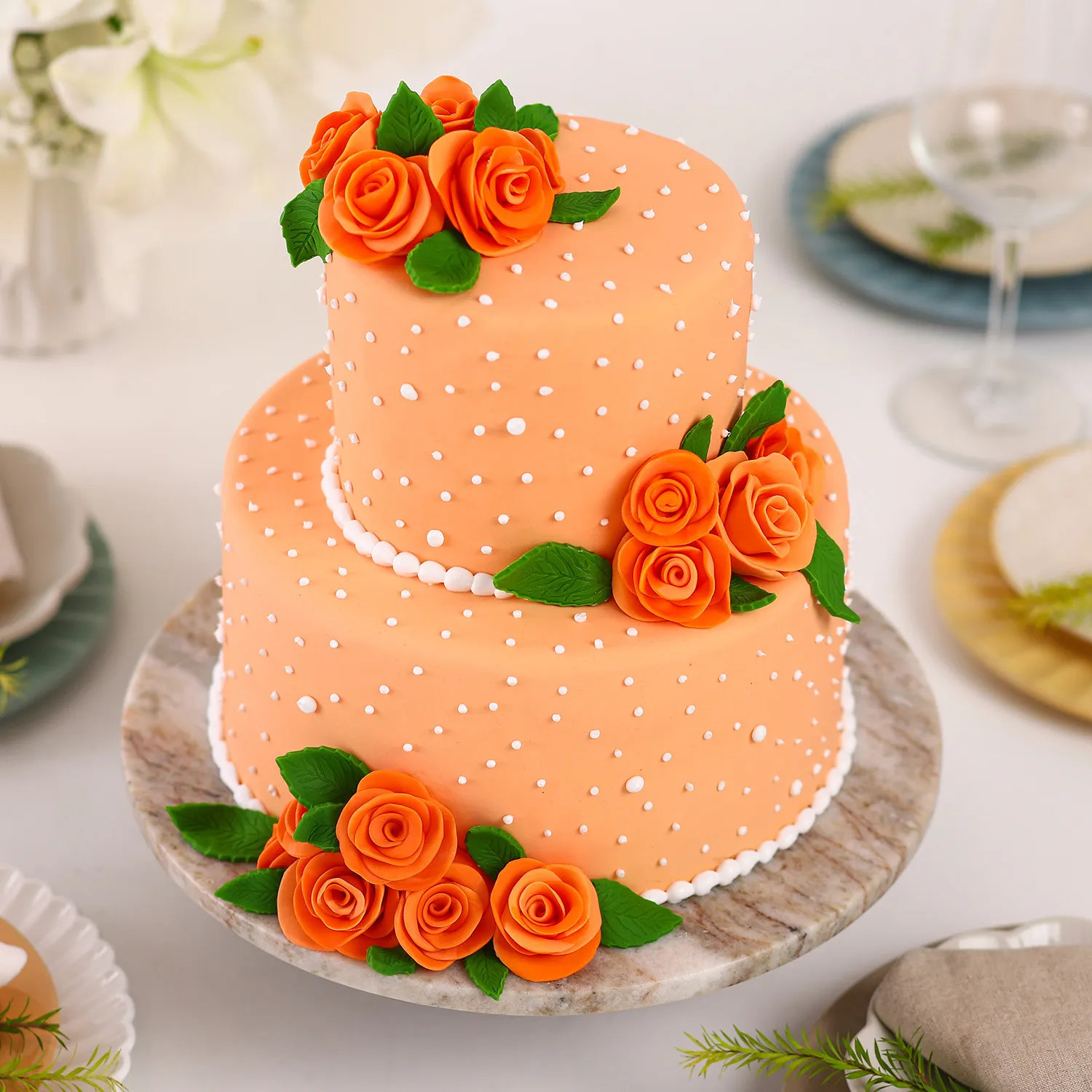 Peach Roses Truffle 2 Tier Cake - 2 KG