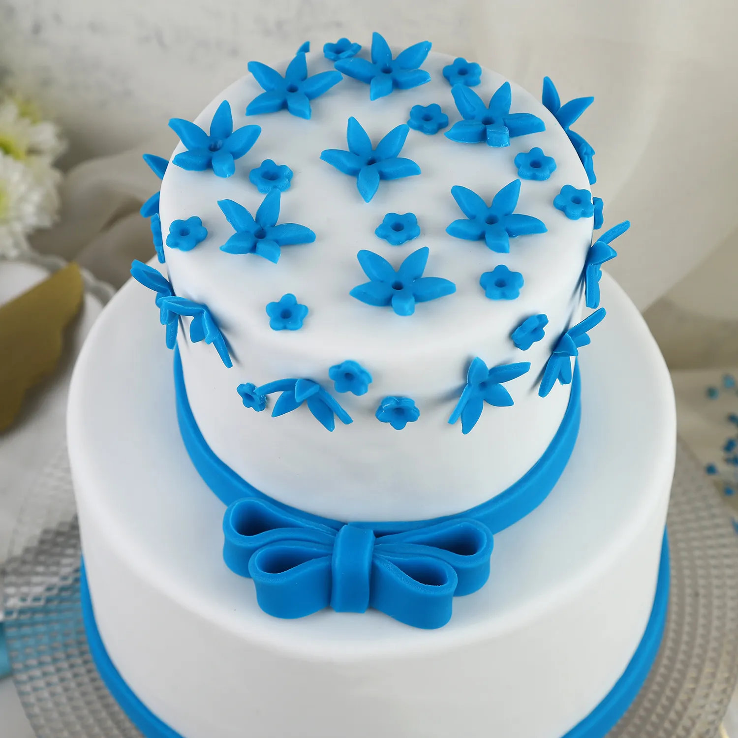 Blue Bow 2 Tier Truffle Cake - 1.5 KG