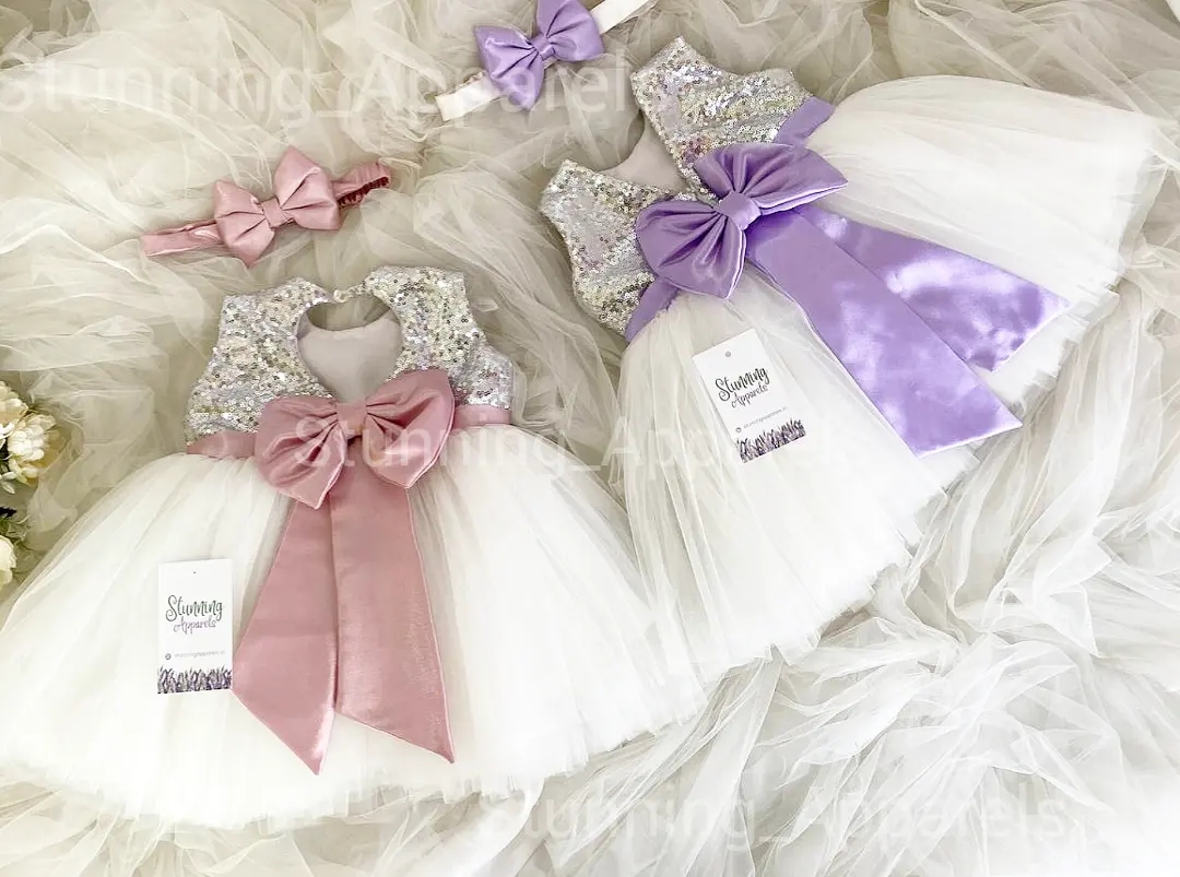 Dark Lavender And Peach Partywear Combo Dress - 1-2 Years
