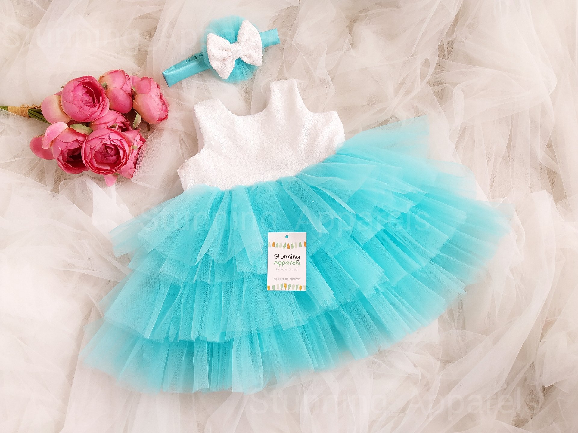 Sky Blue Layered Partywear Dress - 2-3 Years