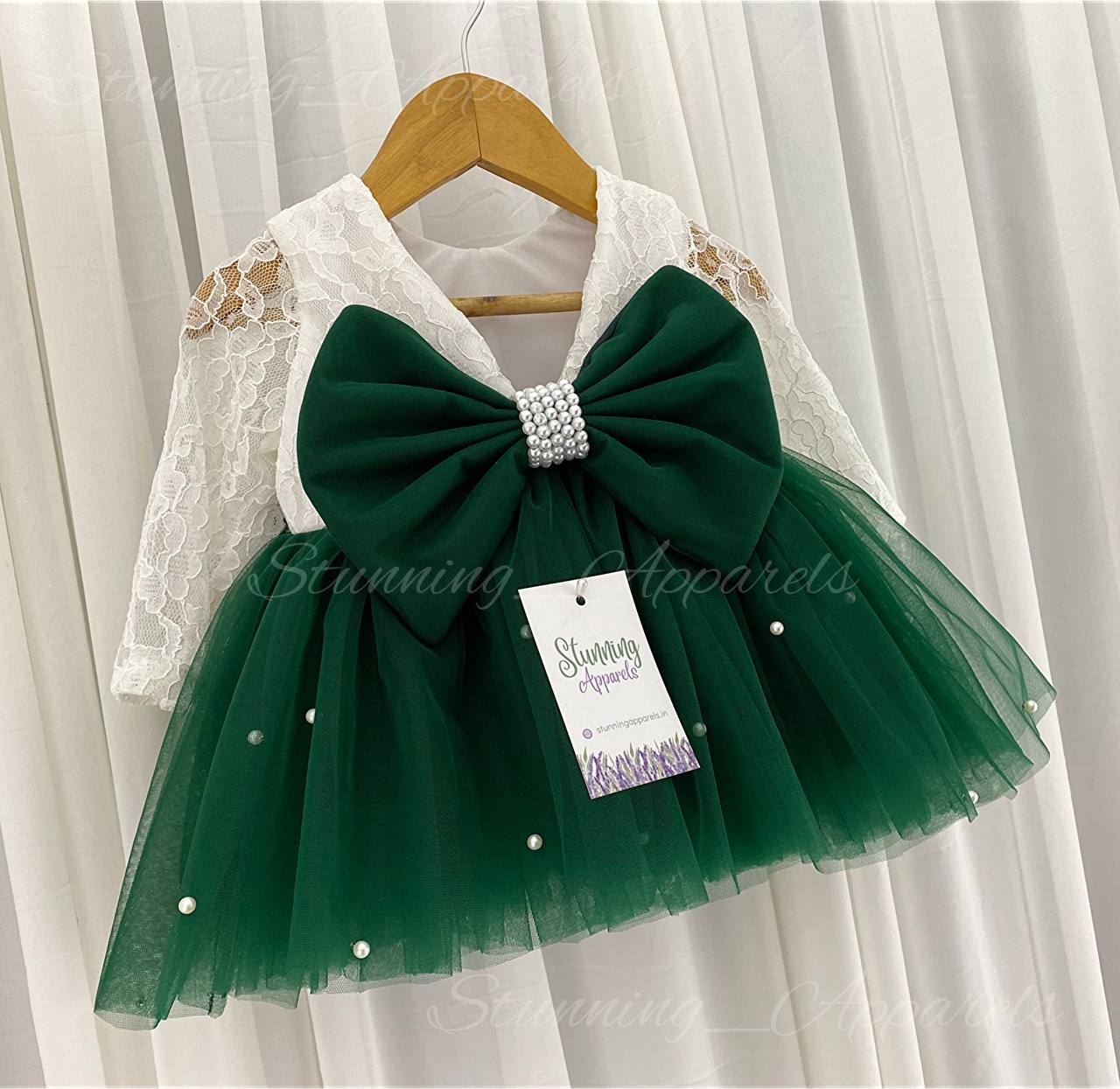 Gorgeous  Long Sleeves Partywear  Green Dress  - 3-6 Month