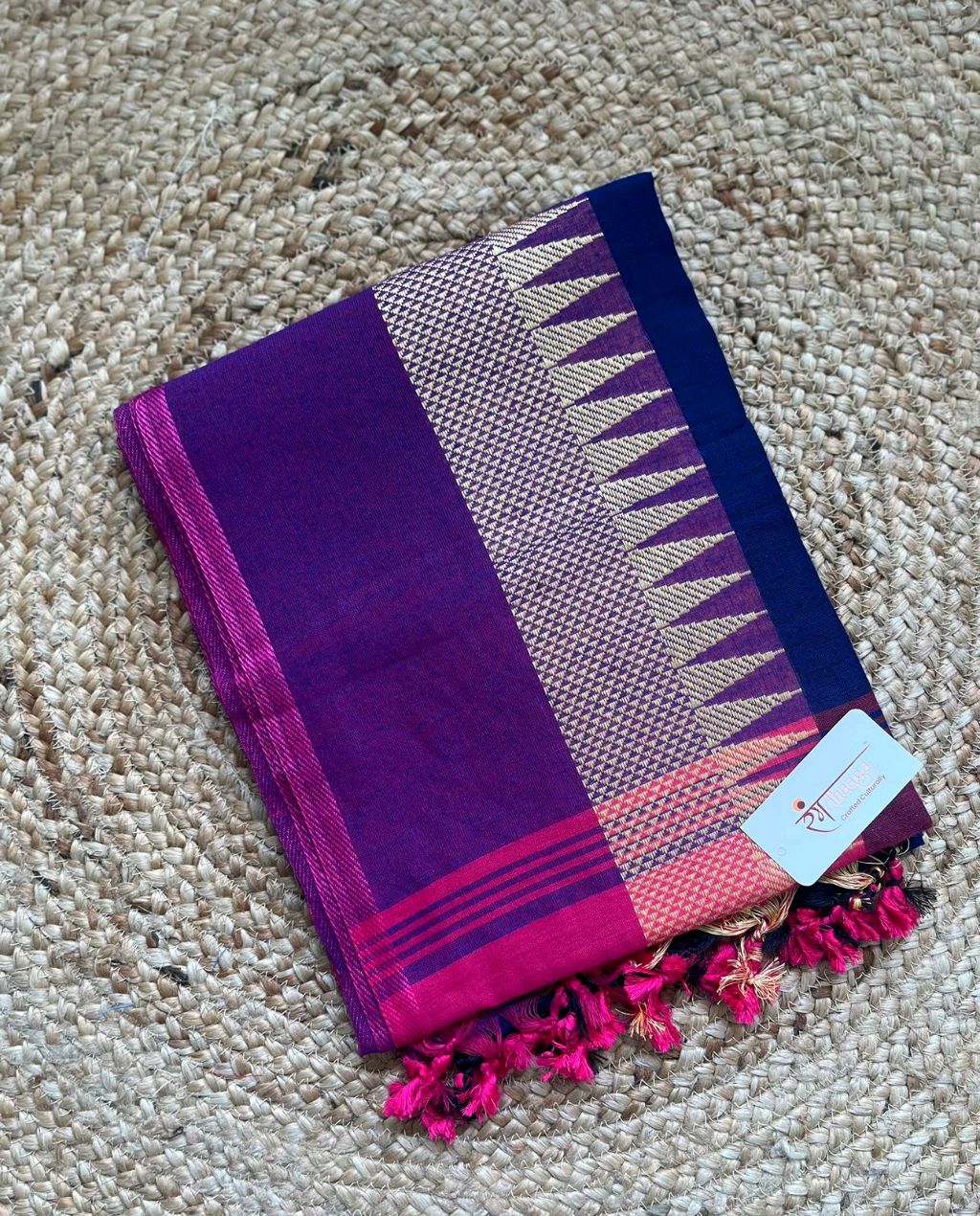 Rangdhaaga  Royal Blue With Pink Temple Border 