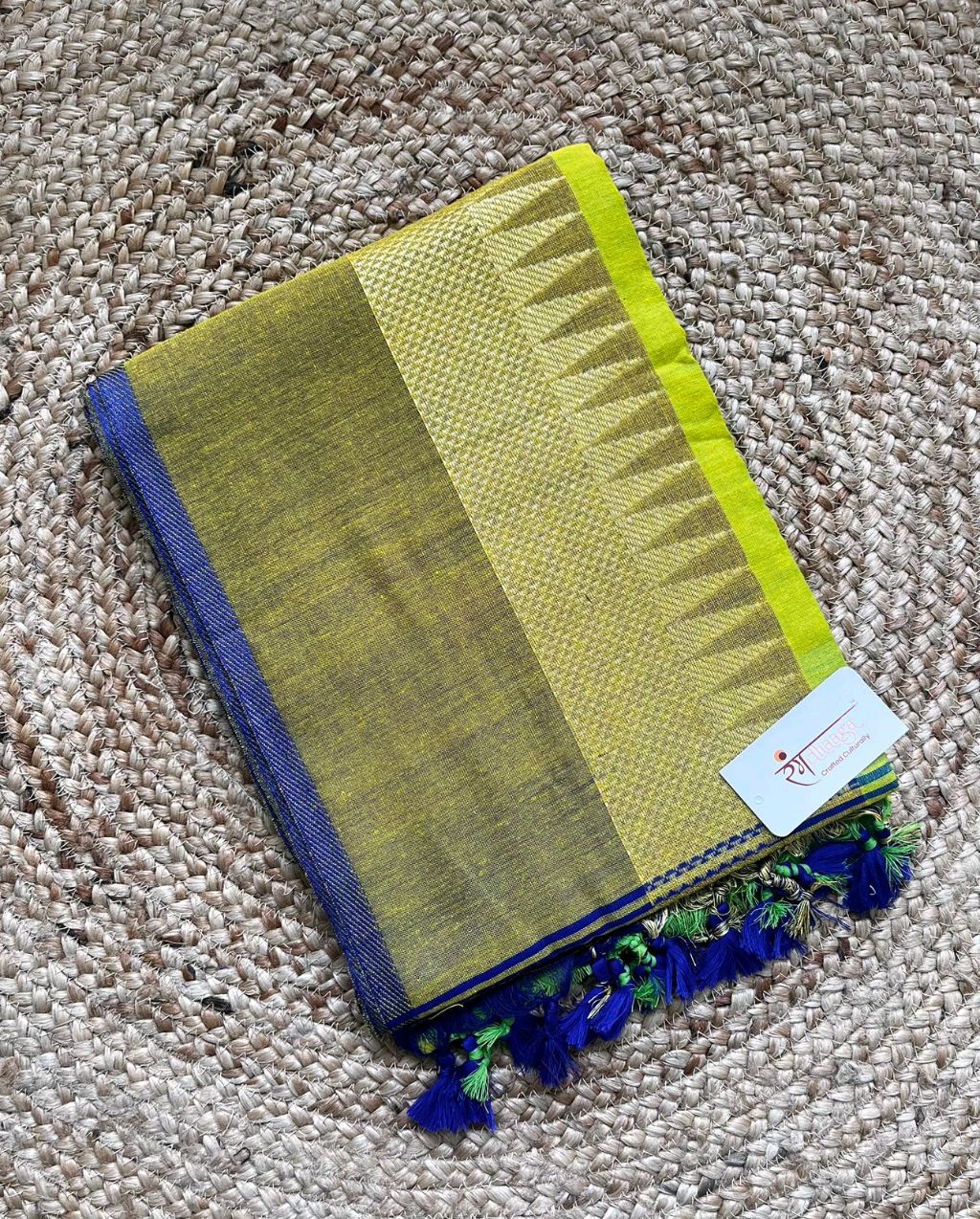 RangDhaaga Light Green With Olive Green Temple Border