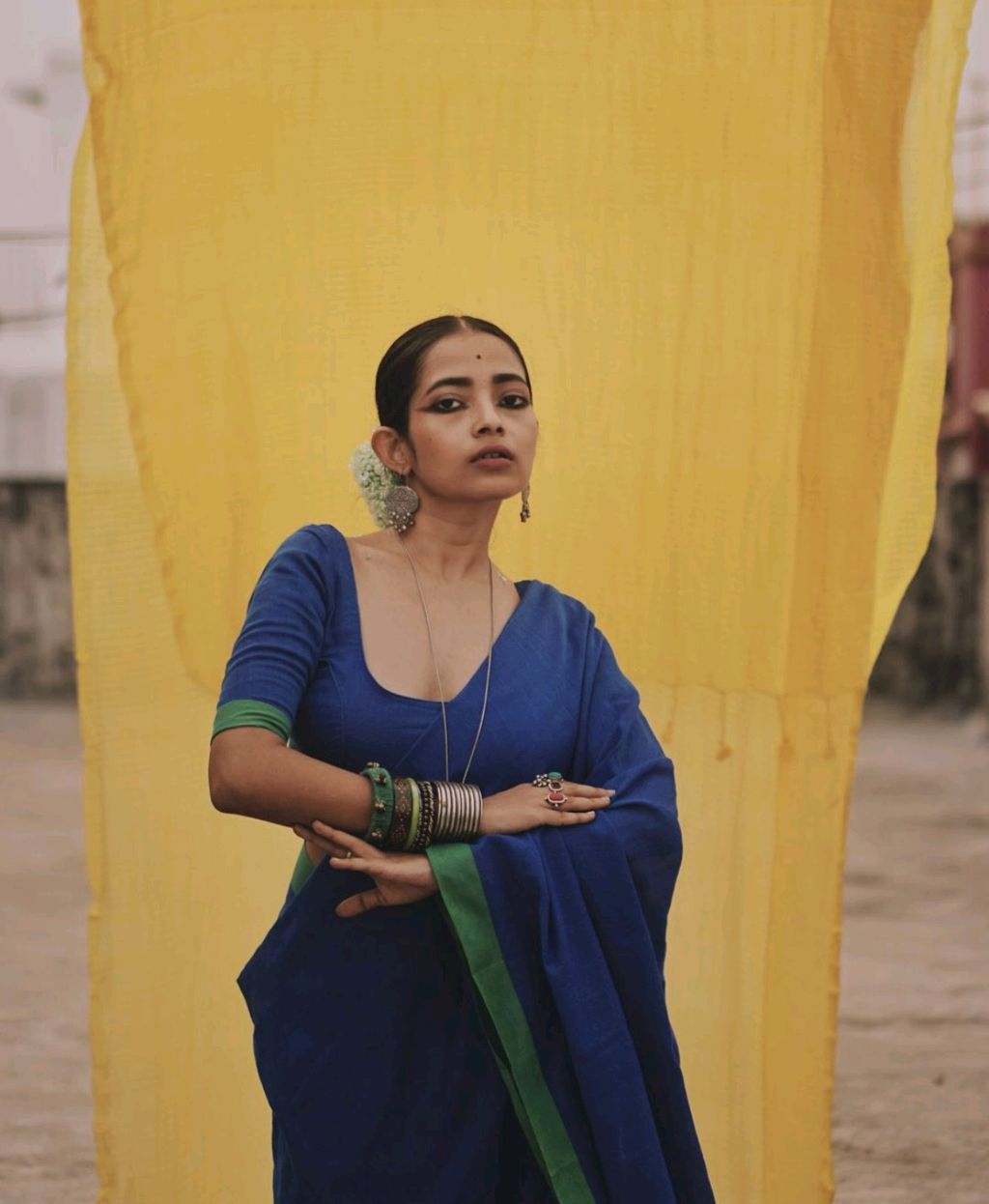 RangDhaaga Khadi Saree Blue With Light Green Border