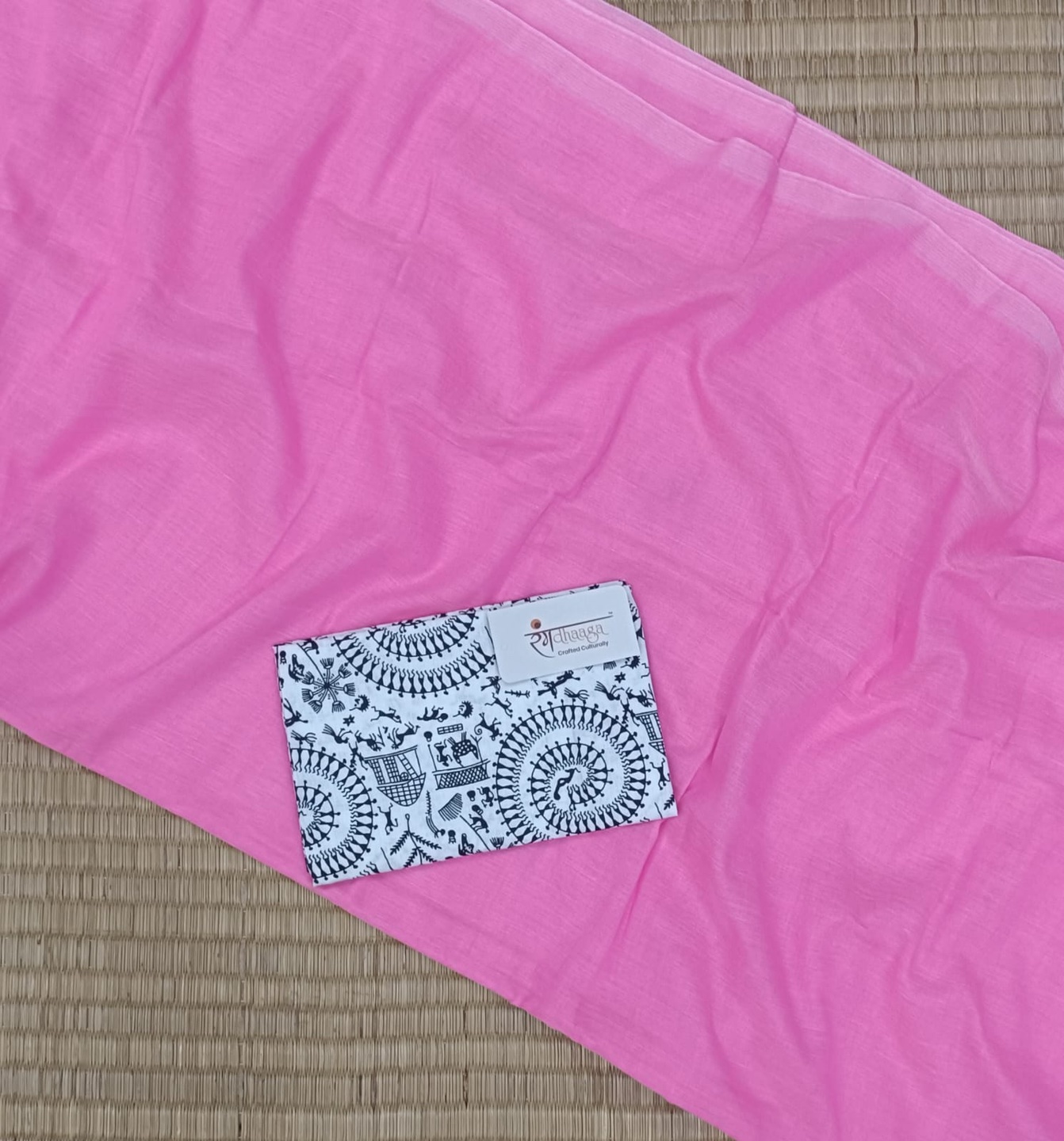 RangDhaaga Baby pink Handloom Cotton Saree With Designer Blouse