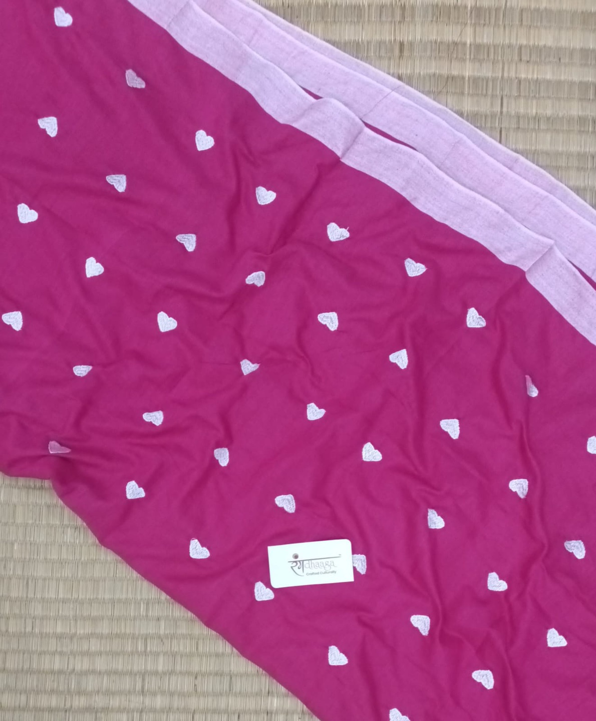 RangDhaaga Pink Heart Embroidery Saree