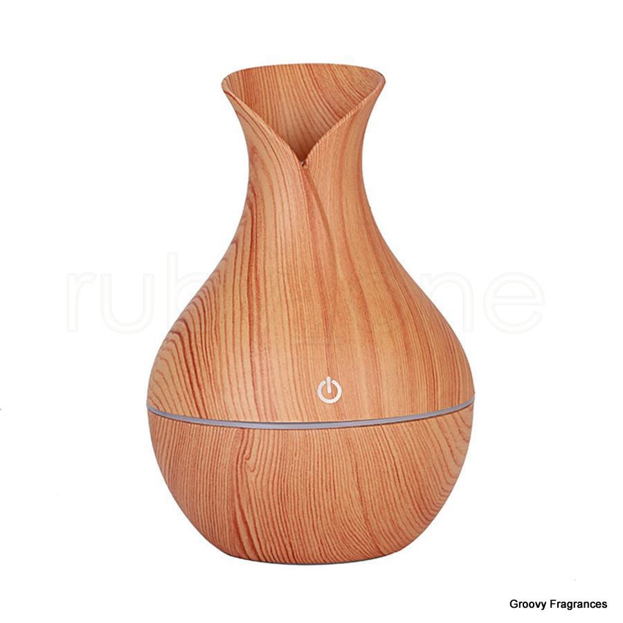 Wooden Essential Humidifier Aroma Oil Diffuser Ultrasonic Wood Air Humidifier Fashion USB Mini LED lights For Home Office - Brown