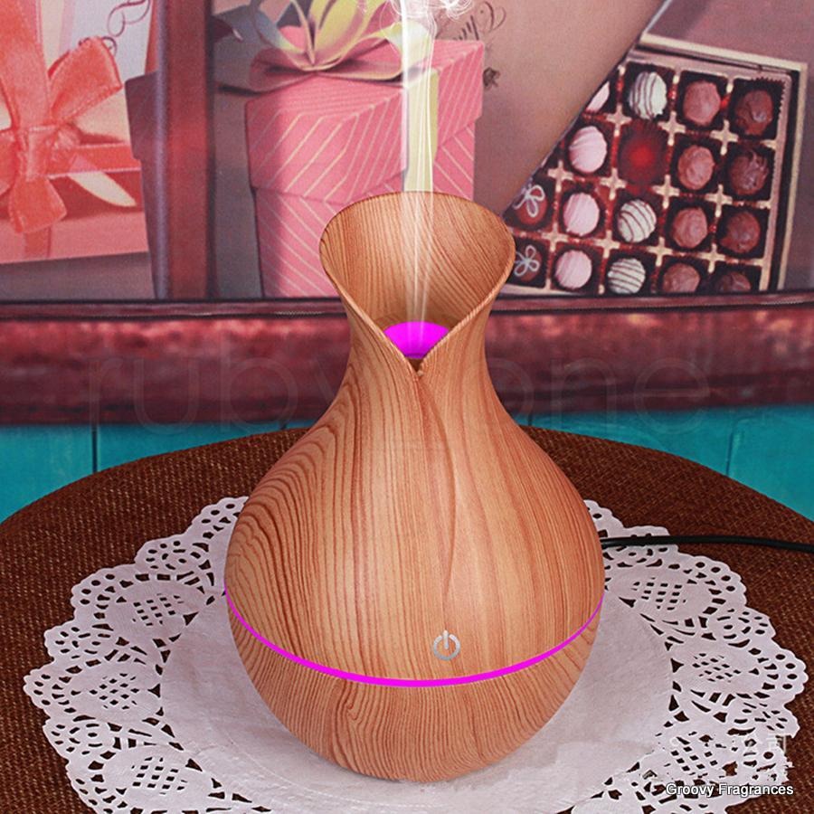 Wooden Essential Humidifier Aroma Oil Diffuser Ultrasonic Wood Air Humidifier Fashion USB Mini LED lights For Home Office - Brown