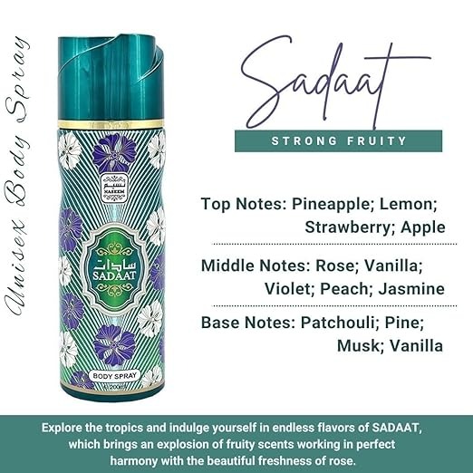 Naseem Sadaat Perfumed Body Spray | No Gas | Alcohol free | Unisex - 200ML