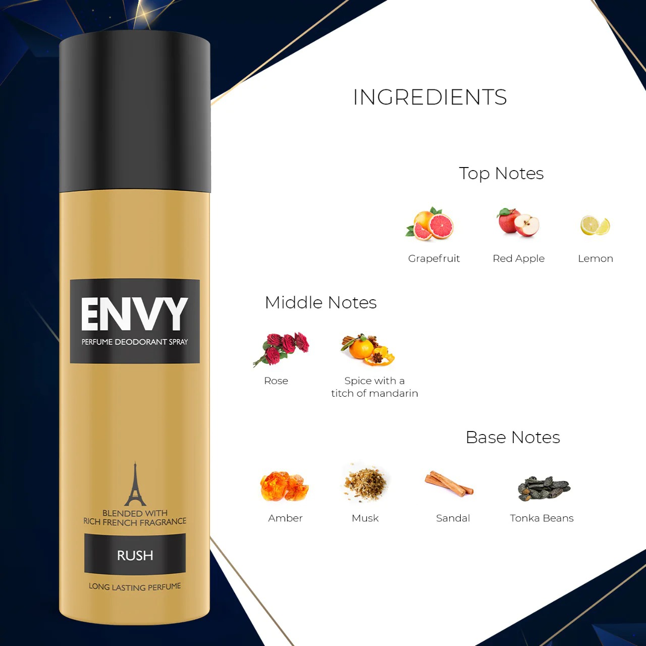 Envy rush perfume deodorant spray no gas for men - 120ML