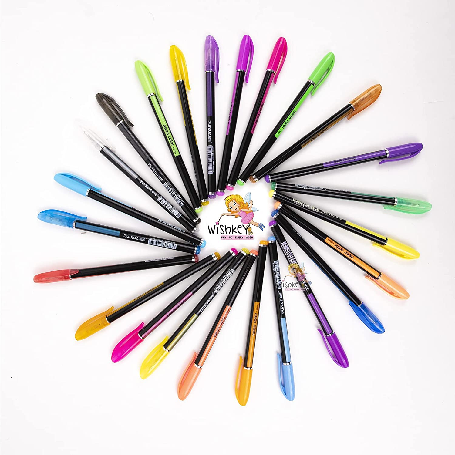 12 Plastic Neon Color Gel Pen Set Metallic Glitter PLUS Cartoon Shape  Pencil Box Having 12