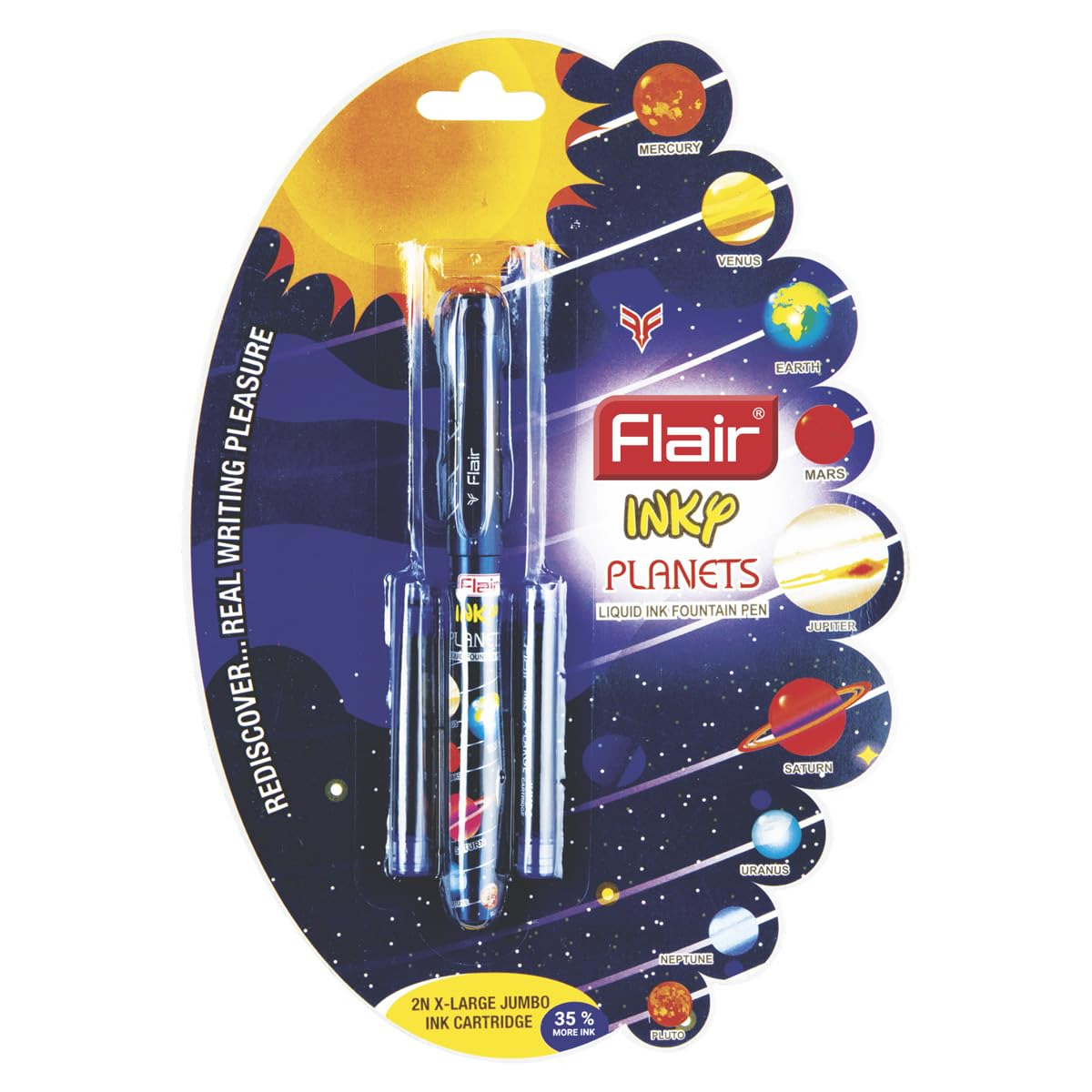 FLAIR Inky Series Planets Liquid Ink Fountain Pen Blister Pack (2 Pieces X-Large Jumbo Cartridges Free)