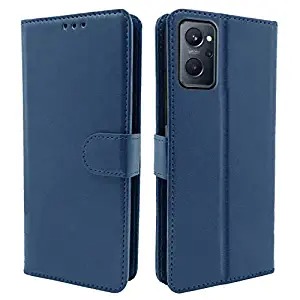 Pikkme Realme 9i Flip Case Leather Finish | Inside TPU with Card Pockets | Wallet Stand and Shock Proof | Magnetic Closing | Complete Protection Flip Cover for Realme 9i (Blue)