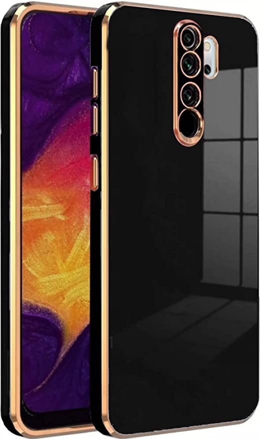 ALFA URBAN 6D Chrome Back Cover Case for Redmi Note 8 Pro | (Gold Plated Frame | Glossy Backside Case) (Silicone, Black)