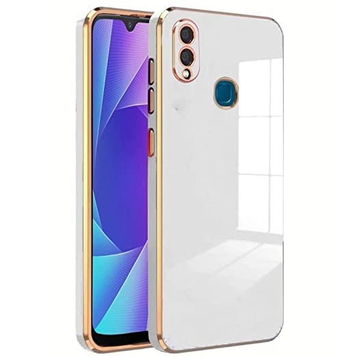 ALFA URBAN 6D Chrome Back Cover Case for Vivo Y95 / Vivo Y93 / Vivo Y91 (Gold Plated Frame | Glossy Backside Case) (White)