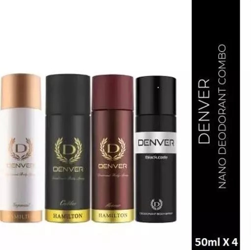 Denver Body Spray Perfume Black Code,Caliber,Honour & Imperial Nano Deo Long Lasting Set of 4 Deodorant Spray - For Men (50ml X 4 )