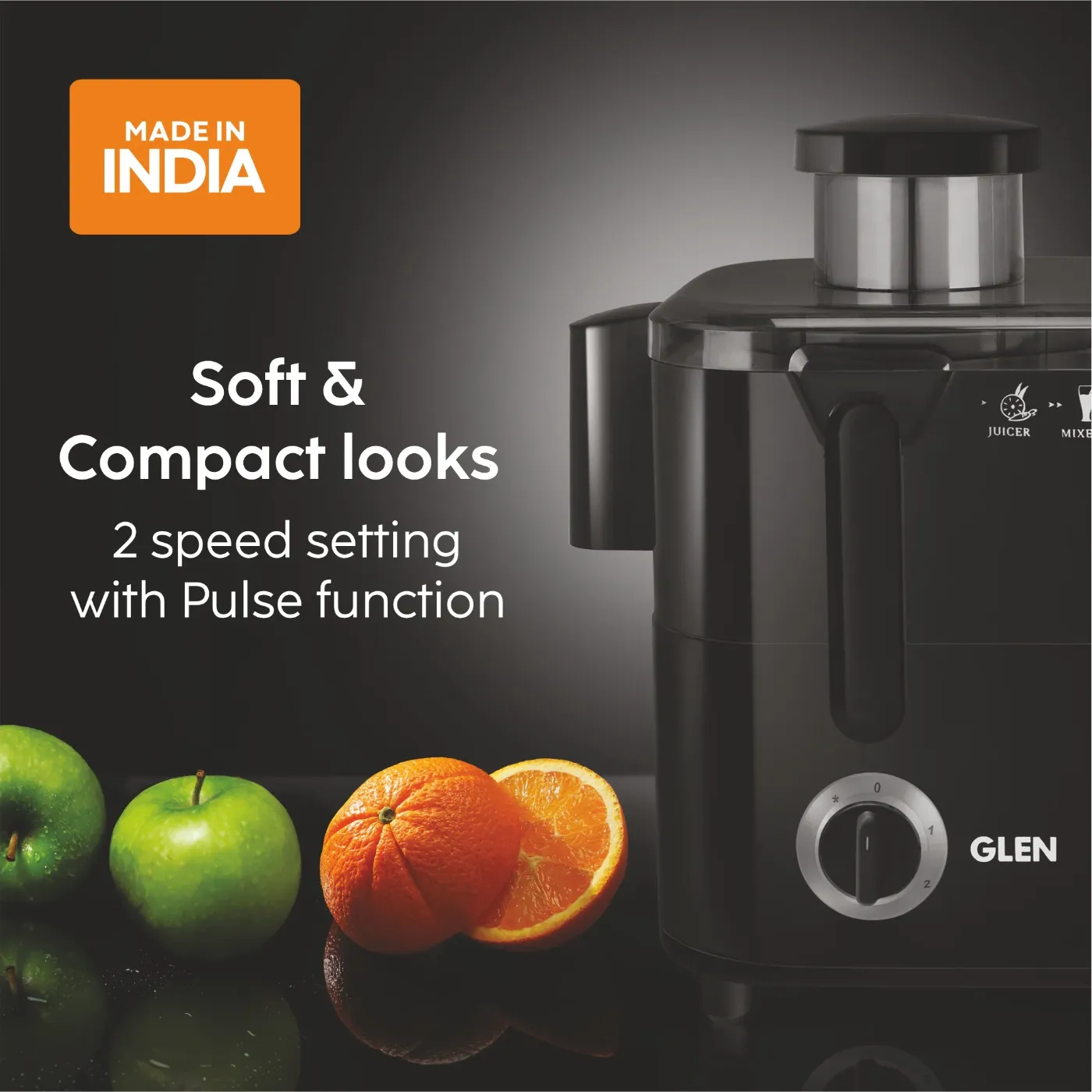 Glen 3-in-1 Juicer Mixer Grinder 600W with 1 Transparent Liquidiser, 2 Stainless Steel Grinder Jars - Black (SA4014JAR3)