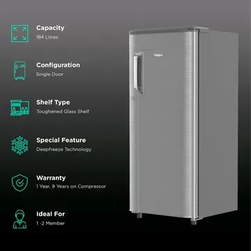WHIRLPOOL Whirlpool IMPC 184 Litres 3 Star Direct Cool Single Door Refrigerator with Stabilizer Free Operation (205 IMPC PRM, Steel)