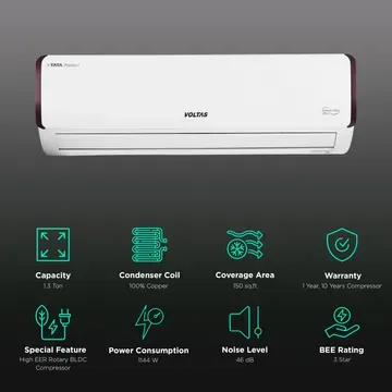 voltas VOLTAS Vectra 4 in 1 Convertible 1.3 Ton 3 Star Inverter Split AC with Anti Dust Filter (2023 Model, Copper Condenser)