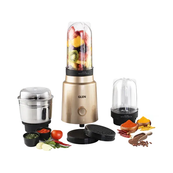 GLEN Active-Blender Grinder, 350W, 20000 RPM Mixer, Grinder, Blender, 1 SS Grinder Jar, 2 Jars - Gold (4048 BG CG)