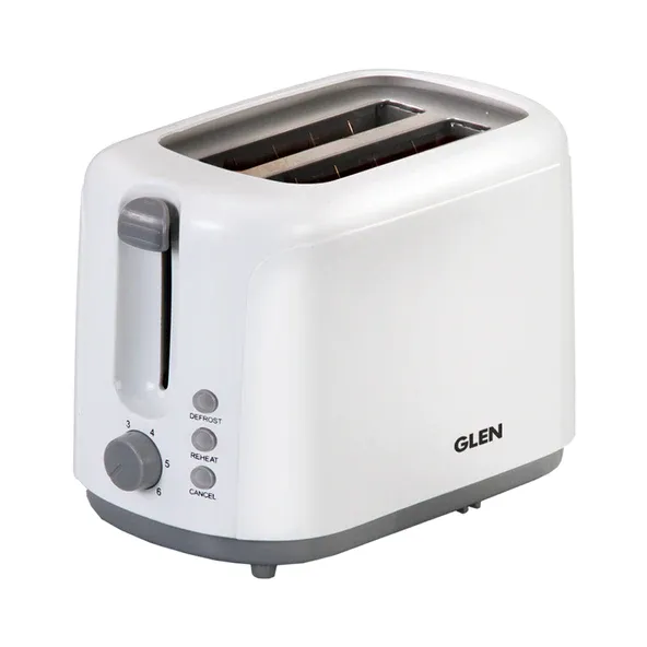 GLEN Electric Auto Pop-up 2 Slice Toaster, 750W, 6 Level Browning Control, Removable Crumb Tray - White (3019)