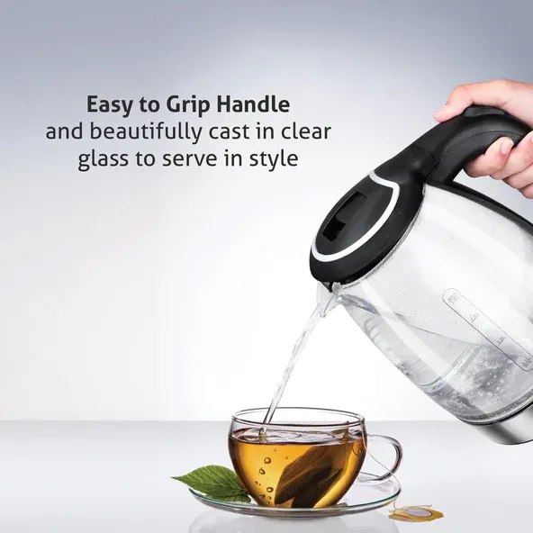 GLEN Electric Glass Kettle 1.8 Litre with 360?? Rotational Base, Auto Shut-off, 2000 W - White (9012)