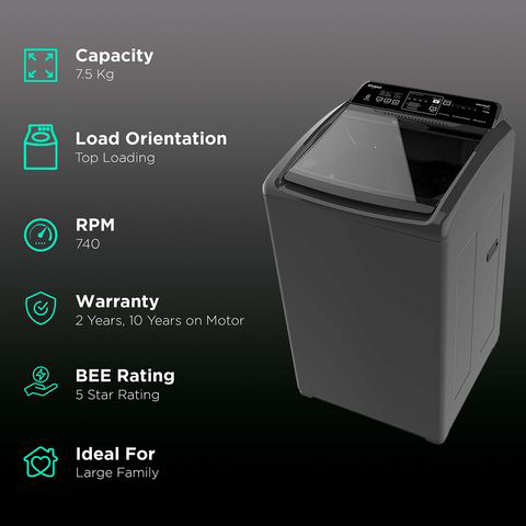 Whirlpool 7.5 kg 5 Star Fully Automatic Top Load Washing Machine (Whitemagic Elite, 31370, Lint Filter, Grey) - 7.5