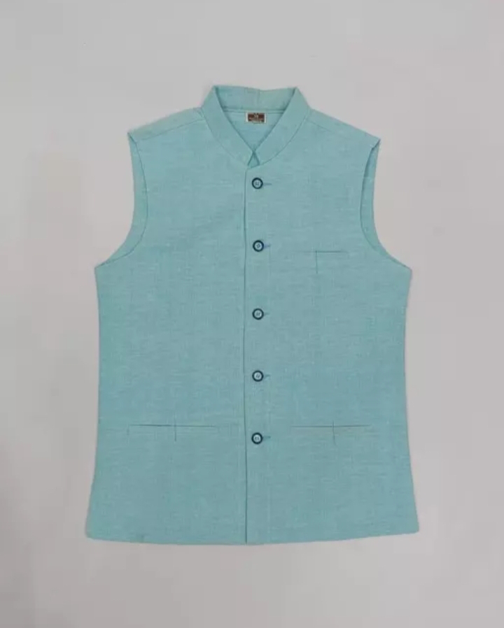 Khadi Men's Ethnic Nehru Jacket - M, Neptune