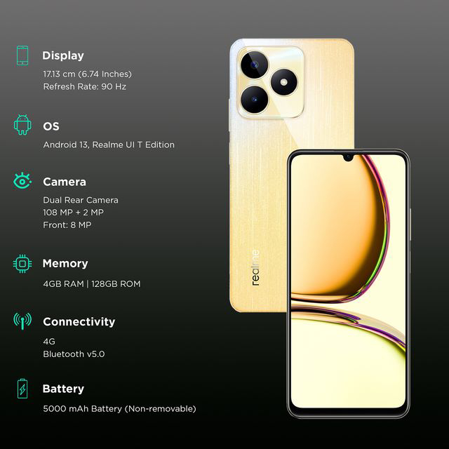 Realme realme C53 (6GB RAM, 64GB, Champion Gold) - champion gold