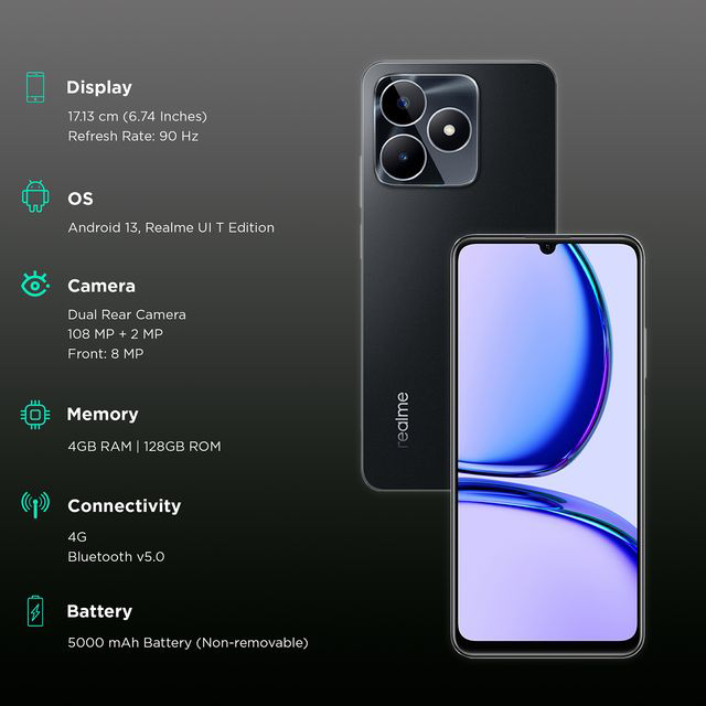 Realme realme C53 (6GB RAM, 64GB, Champion Gold) - champion black