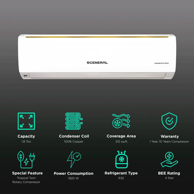 O GENERAL CLW Series 1 Ton 3 Star Inverter Split AC (Copper Condenser, Dust Filter, ASGA12CLWA-B