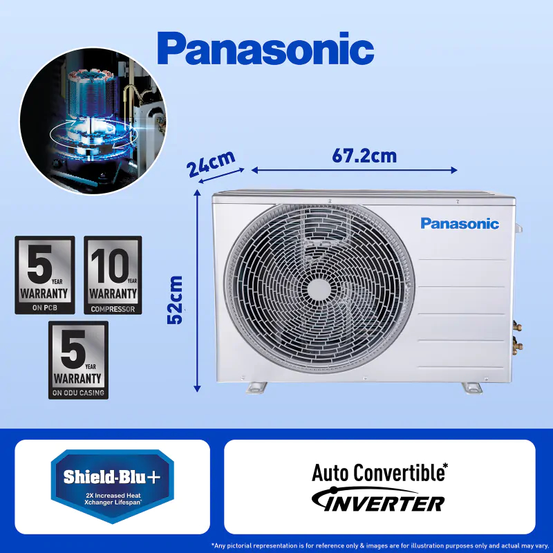 Panasonic  1 Ton 3 Star Wi-Fi Inverter Smart Split AC (Copper Condenser, 7 in 1 Convertible with True AI Mode, 2 Way Swing, PM 0.1 Air Purification Filter, 2024 Model, White