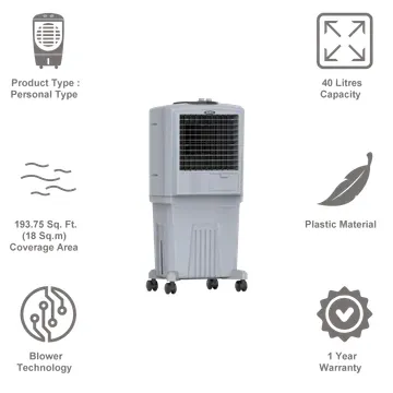 Symphony HiFLO 40 Litres Personal Air Cooler (Honeycomb Pads, ACOPE379, Light Grey)