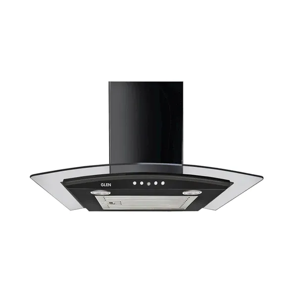 Glen Kitchen Chimney Curved Glass with Push Button Baffle filters 60cm 1000 m3/h -Black (6070 JU BL)