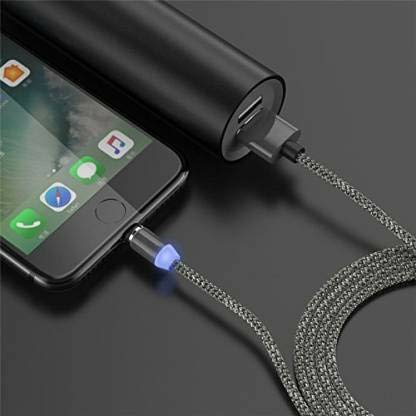 Multi Charging Cable, 3 in 1 Nylon Braided Fast Charging Wire Cord Magnetic Charger USB Cable Compatible for Type-C Smartphone, Micro USB Mobile/Gadgets and iOS Devices - Magnetic, Pack Of 1