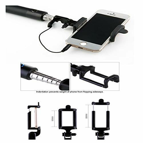 Selfie Stick for Mobile Phone for clicking Photos & Making Video with Attached AUX Cable | for iPhone and Android Mobile Phones - Multicolor - Black, Selfie Stick, Pack Of 1