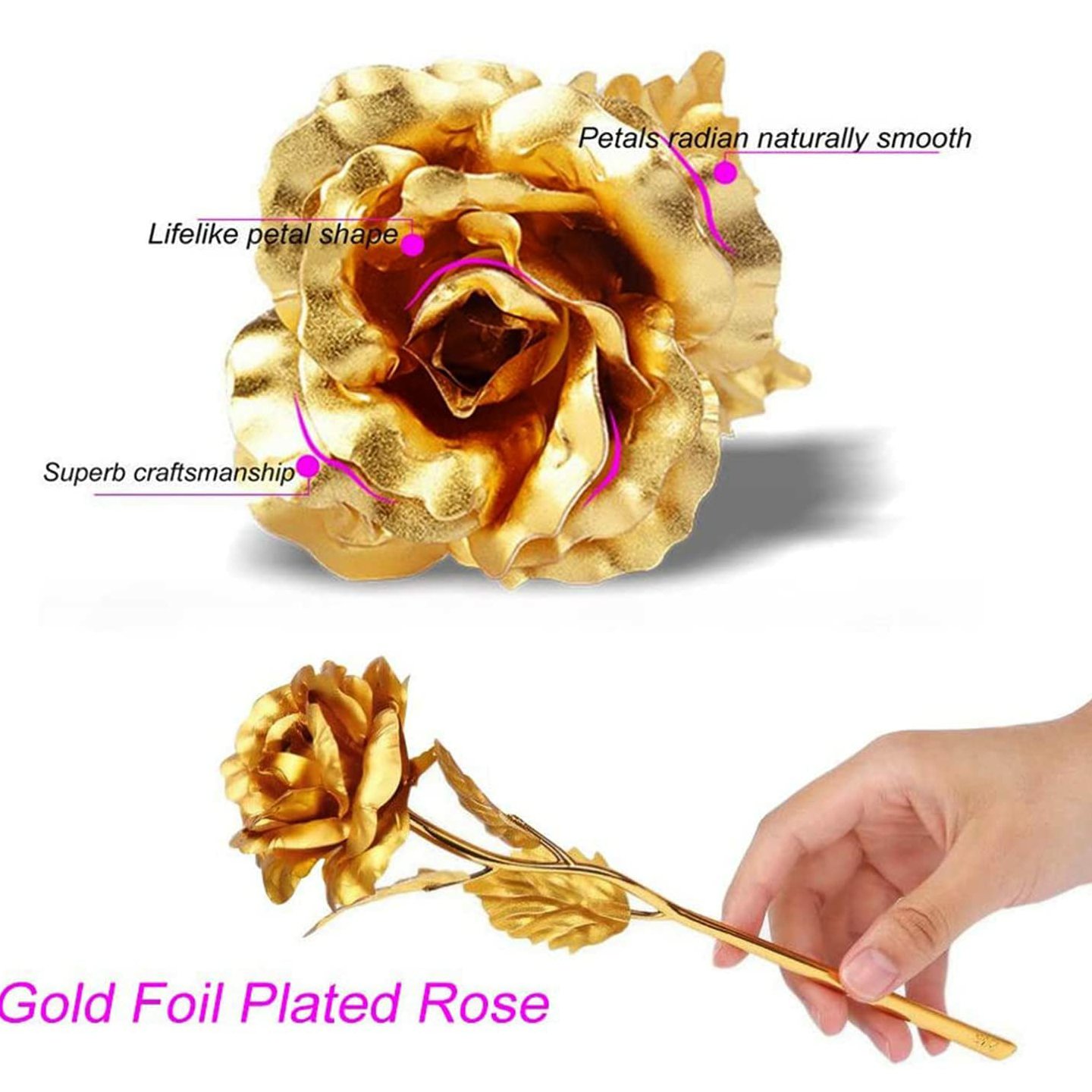 Artificial Golden Rose Flower for Decorations|24K Gold Rose|for Loves Ones,Valentine's Day|Mother's Day,Anniversary,Birthday|10 inch with Loving Box and Carry Bag - Gold, 24k Rose Gold Gift For Your Love, Pack Of 1